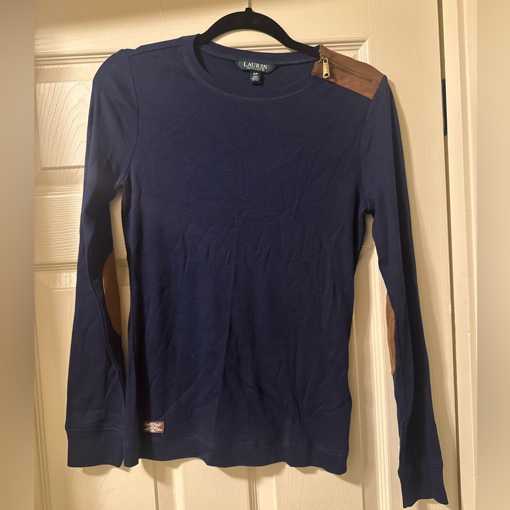 Lauren Ralph Lauren Navy and Brown Long Sleeve Top